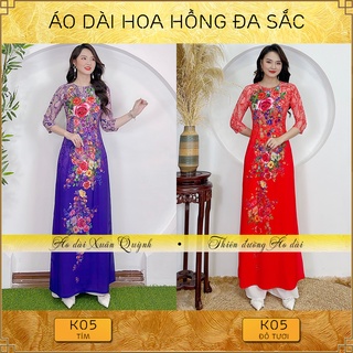 Áo Dài Hoa Hồng Đa Sắc, Sang Trọng Thanh Lịch Lụa Habutai Co Dãn Thoáng Mát K05 - Áo Dài Xuân Quỳnh