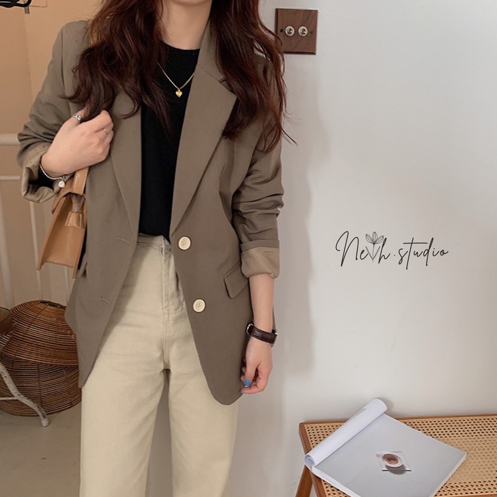 Áo khoác blazer nữ 2 lớp màu đen nâu đứng form có miếng độn vai neih.studio | BigBuy360 - bigbuy360.vn