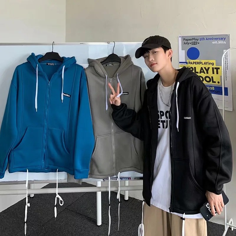 Áo khoác hoodie giữ ấm thiết kế màu trơn size M-2Xl phong cách mùa thu đông cho cặp đôi