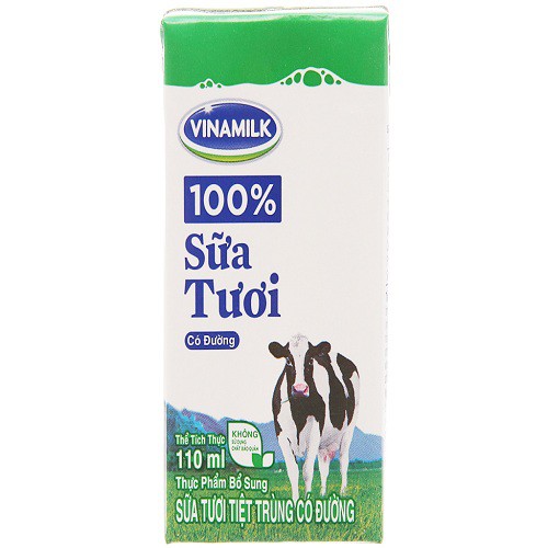 1 hộp sữa tươi có đường Vinamilk 100% Sữa Tươi 110ml