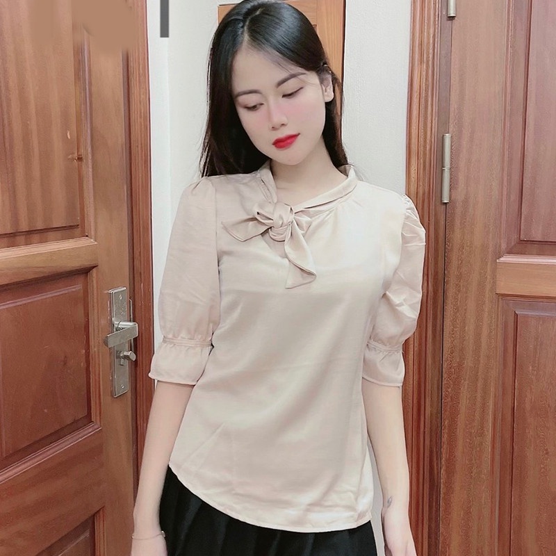 Áo Sơ Mi Nữ Kiểu Công Sở Tay Lỡ Nơ Cổ - Màu Trắng Đỏ Hồng Be Vàng Xanh Đen - Hanlly Fashion Thời Trang Nữ - A31