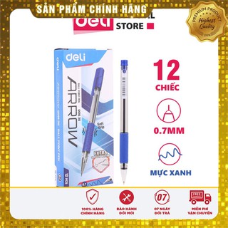 Bút bi dầu Deli - 0.5mm/0.7mm/1.0mm nắp đậy - mực Xanh/Đen/Đỏ- 12 cây/hộp - EQ01530/EQ01630/EQ01730