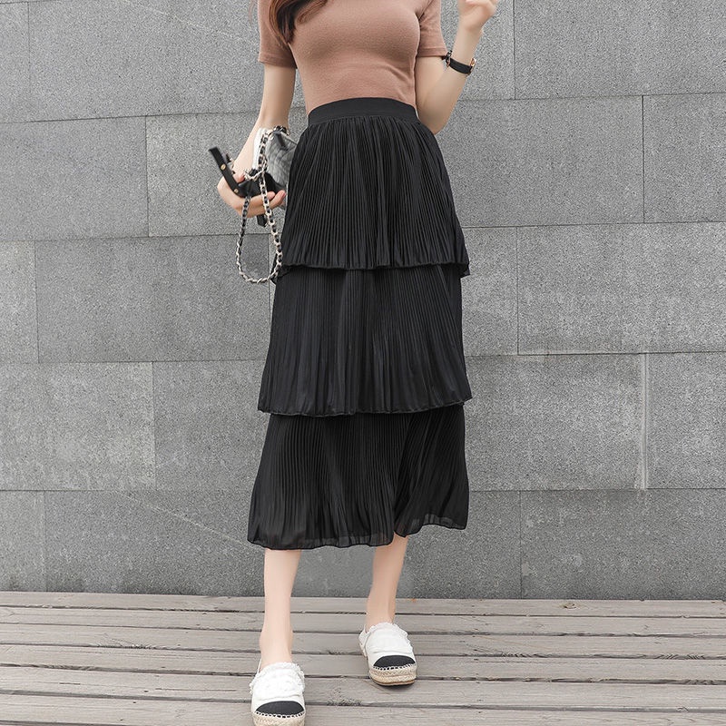 Chân váy voan tầng thời trang nữ 4 tầng nhún cao cấp chất siêu mát, co dãn, mầu đen trắng