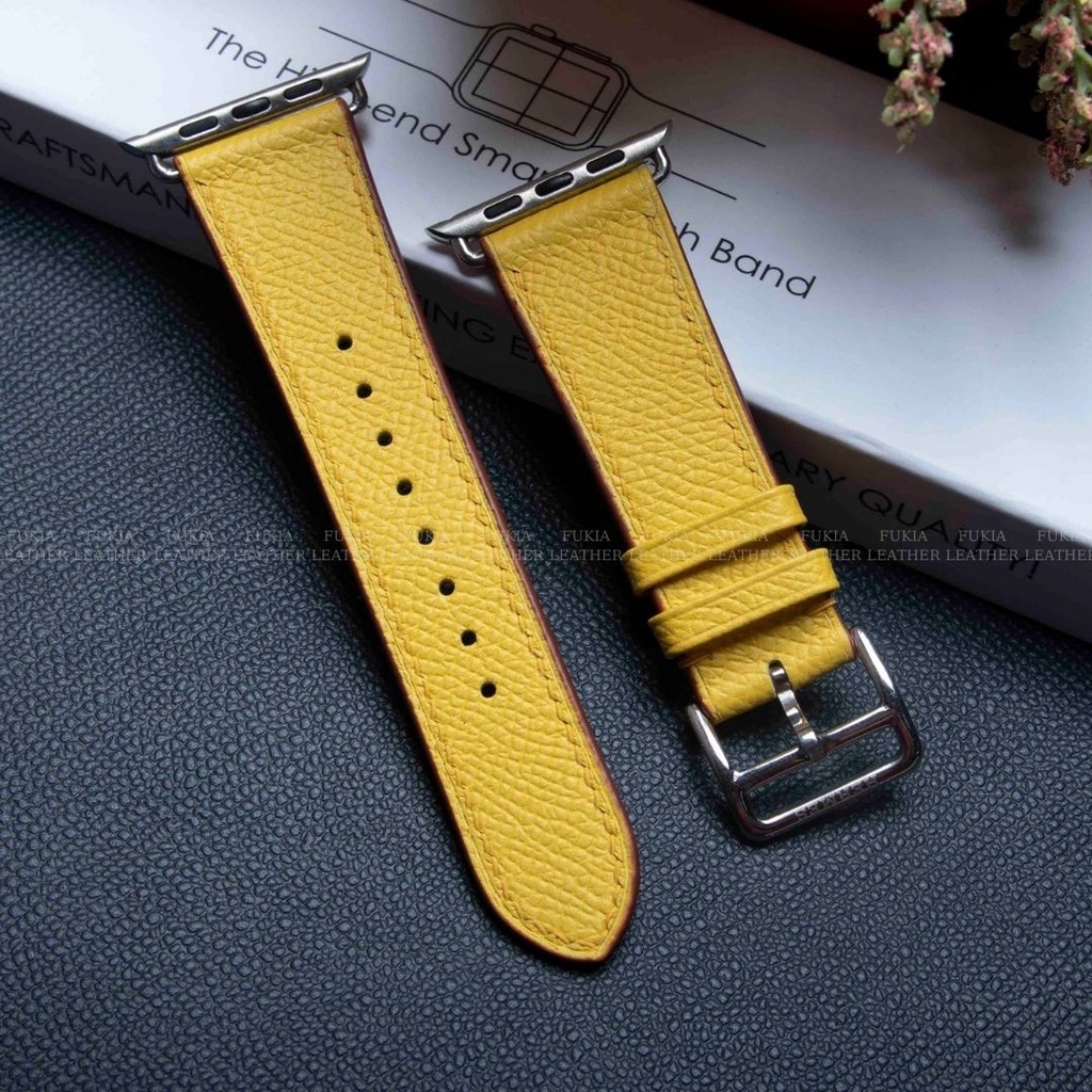 [Mã SKAMSALE03 giảm 10% đơn 200k] Dây da thủ công Epsom Vàng dành cho Apple Watch, đồng hồ thông minh, đồng hồ cơ