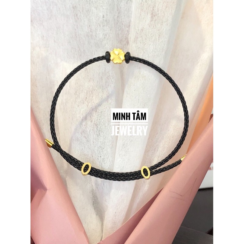 Charm cỏ bốn lá mini 24 kara Vòng tay dây cước cỏ bốn lá 24k
