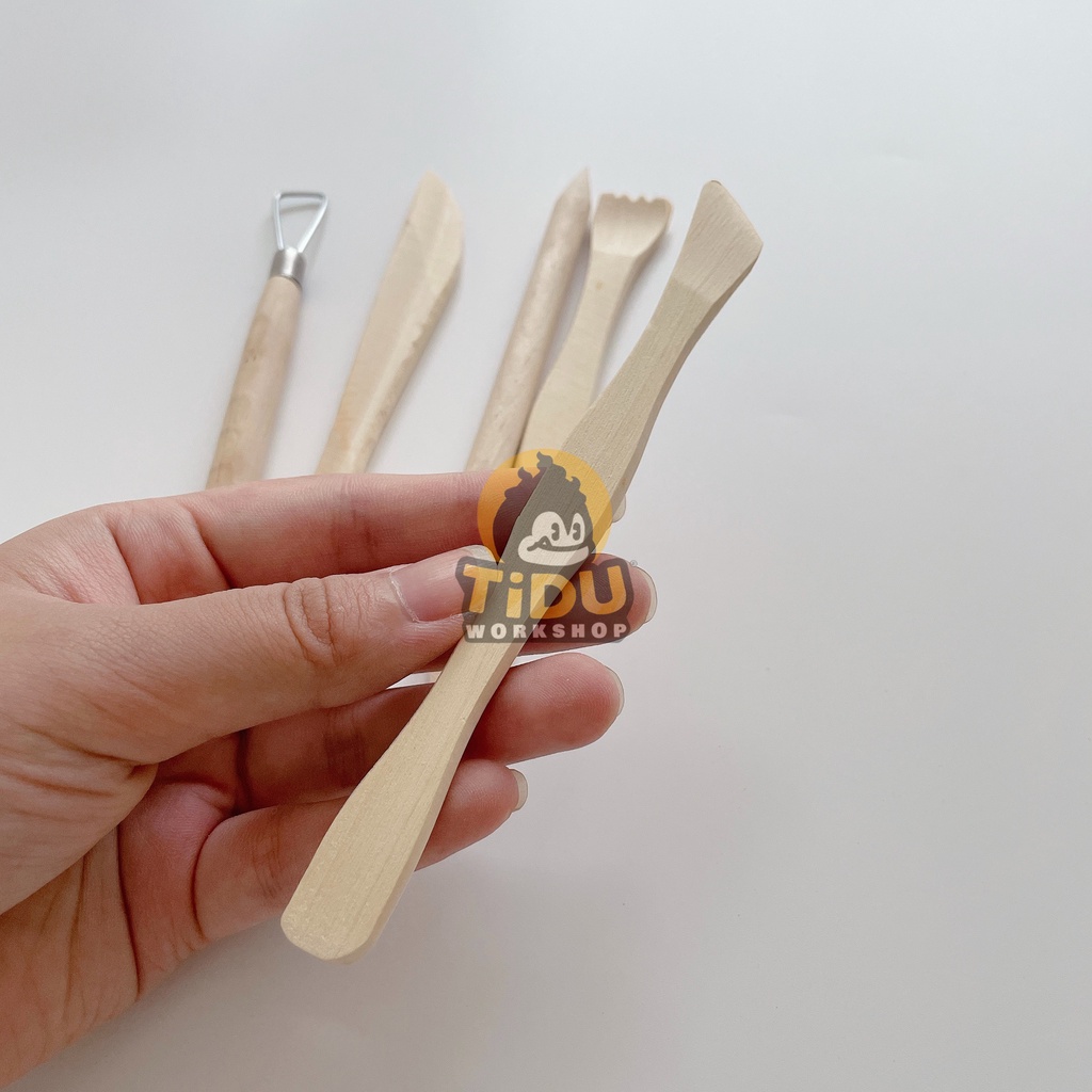 BỘ 5 DỤNG CỤ BẰNG GỖ TẠO HÌNH ĐẤT SÉT CƠ BẢN, TẠO HÌNH NHÂN VẬT, TƯỢNG, CHIBI, MÔ HÌNH TỪ TIDUWORKSHOP