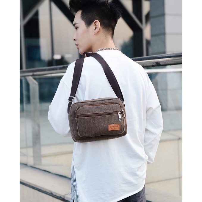 Túi Đeo Chéo Nam Nữ Vải Bố Túi Đeo Vai Nam Chất Liệu Kaki Chống Nước Size 24cm TUI-36