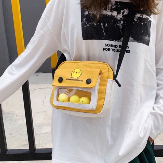 Túi chéo nam nữ chip chip thời trang và cá tính in hình gà con tặng kèm 3 chú gà