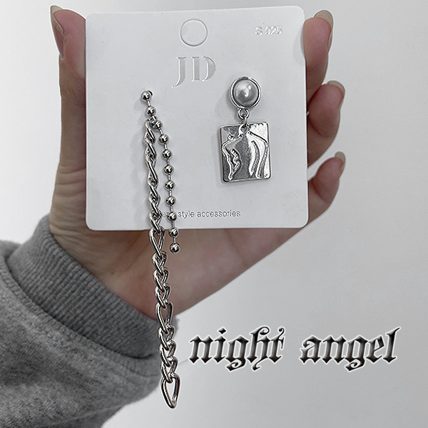 Bông tai bạc s925 tua rua dài ba chiều thiết kế bất đối xứng đơn giản họa tiết trừu tượng 22767