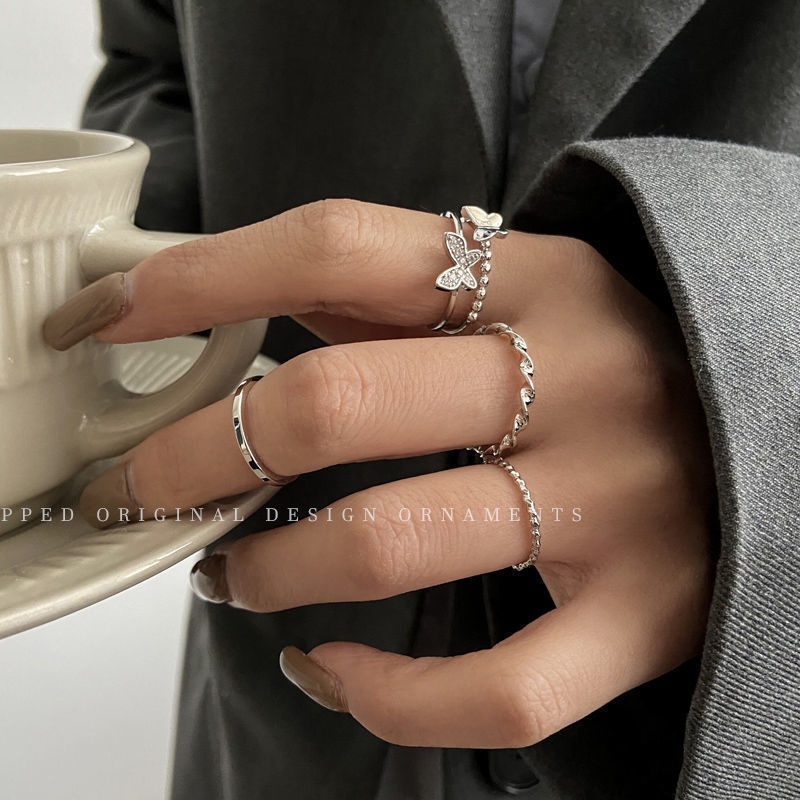 Set 4 nhẫn hở họa tiết bướm có thể điều chỉnh thiết kế sang trọng thời trang