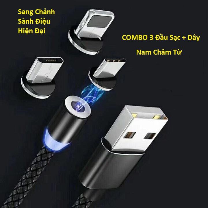 Sạc Nam Châm 3 Đầu SAMSUNG/IPHONE/TYPE C Dây Bọc Dù Siêu Tiện Lợi