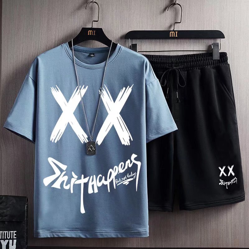 [M-8XL] Set Áo Thun + Quần Short Dáng Rộng Tay Ngắn Thoáng Khí Thời Trang Mùa Hè Cho Nam