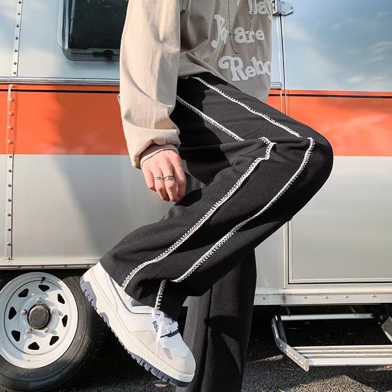 Quần Thể Thao Ống Rộng Phối Họa Tiết Kẻ Sọc Thời Trang Đường Phố Âu Mỹ 2022 Cho Nam