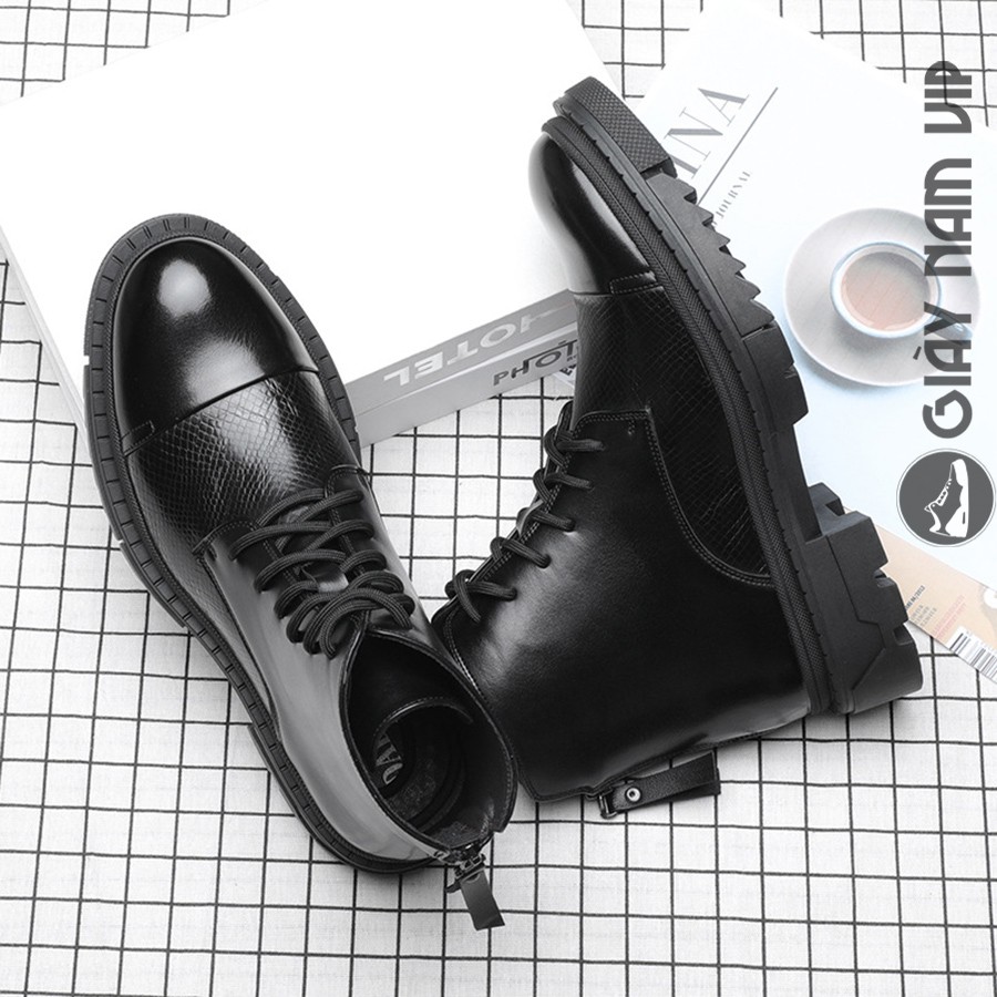 Giày Bốt Nam Cổ Cao Hàn Quốc Độn Đế Da Bò GIAYNAMVIP Giày Nam Cao Cổ Đen Đẹp Cá Tính GNK157 | BigBuy360 - bigbuy360.vn