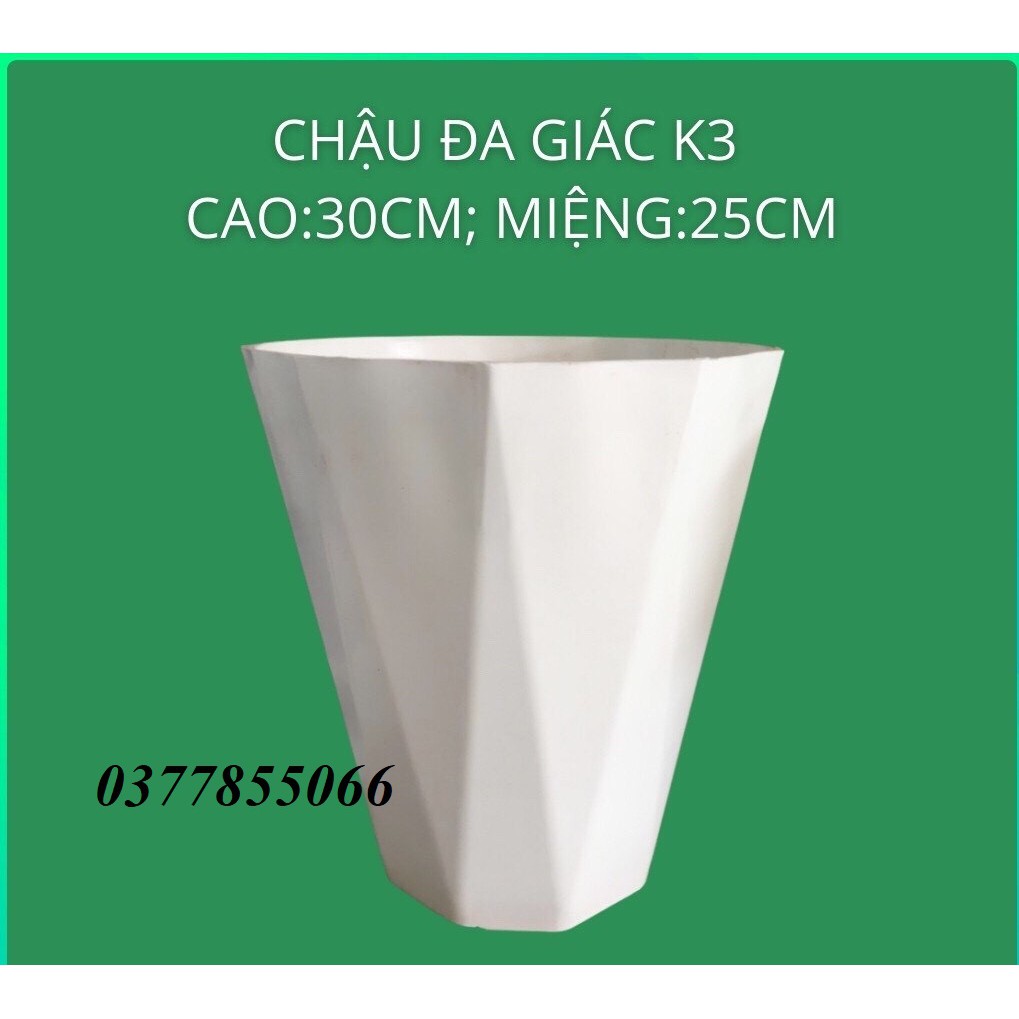 Chậu Nhựa Kim Cương Trắng Đa Giác K2,K3 Nhiều Kích cỡ Trồng Hoa Lan, Cây cảnh- Chậu Nhựa Bền, Đẹp, Nhẹ, Đa Năng