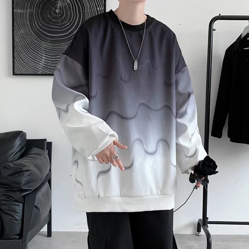 Áo Thun Tay Dài Dáng Rộng Phối Màu Độc Đáo Phong Cách Hàn Quốc Hợp Thời Trang Cho Nam