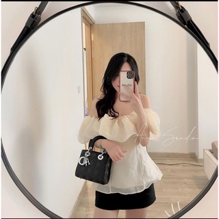 Set áo bẹt vai nude bèo phồng + Chân váy đen