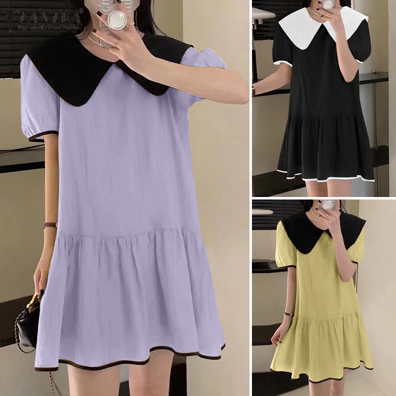 Đầm ZANZEA ngắn tay cổ búp bê thời trang Hàn Quốc cho nữ