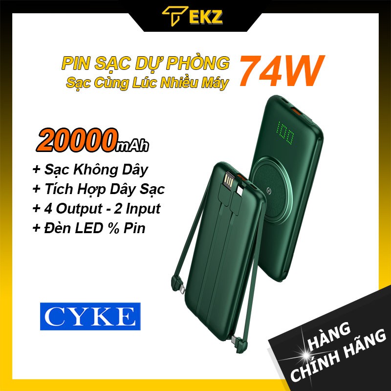 Pin Sạc Dự Phòng 20000mAh CYKE Hỗ Trợ Sạc Không Dây Và Tích Hợp Có Dây Sạc Cho Nhiều Thiết Bị Cùng Lúc Siêu Tiện Lợi