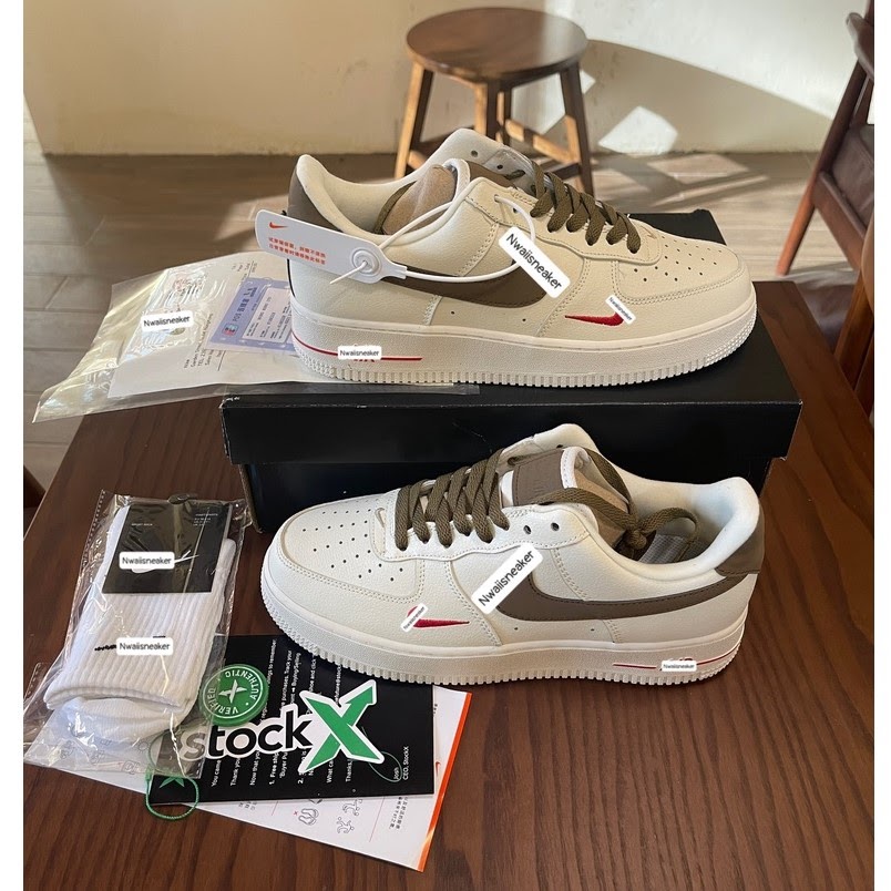 Giày thể thao_AF1 Vệt Nâu, Giày sneaker air force 1 low premium white brown nam nữ cực chất dễ phối đồ