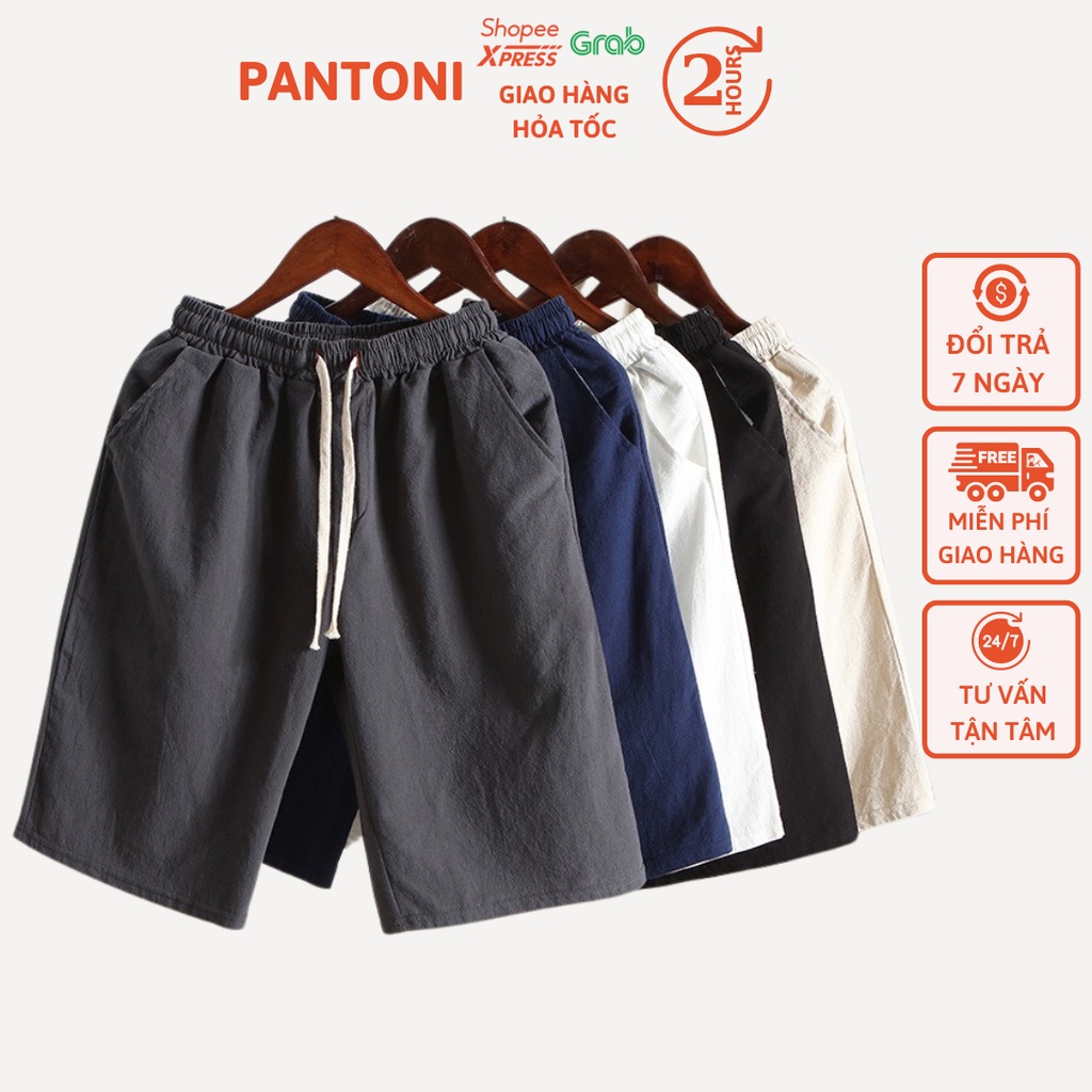 Quần short nam Pantoni chất đũi mềm mát, quần ngố nam chuẩn form cạp chun dây rút(SD79)