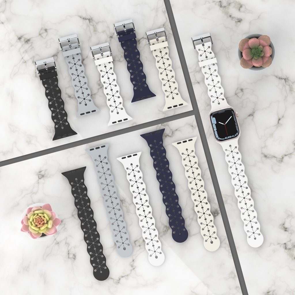 Dây Đeo Thay Thế Chất Liệu Silicon Thiết Kế Ren Hoa Cho Apple Watch Series 8 7 6 SE 5 4 3 Ultra 49mm 45mm 44mm 41mm 40mm
