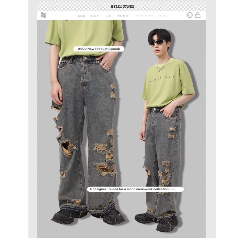 Quần Jeans Dài Phối Vết Rách Cá Tính Cho Nam