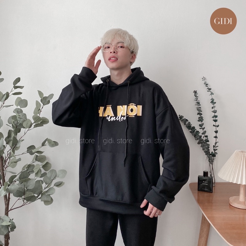 Áo Hoodie Hà Nội nỉ bông Nam nữ Unisex OVERSIZE kiểu chui đầu  - áo thu đông vải nỉ lót bông form rộng