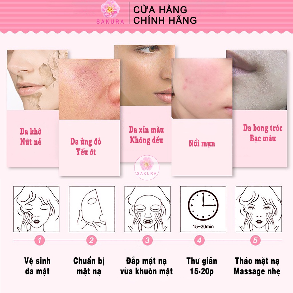 Mặt nạ giấy dưỡng ẩm trắng da HA Mask cấp ẩm thải độc dưỡng da dầu mụn nội địa trung Images Bioaqua SAKURA 25ml