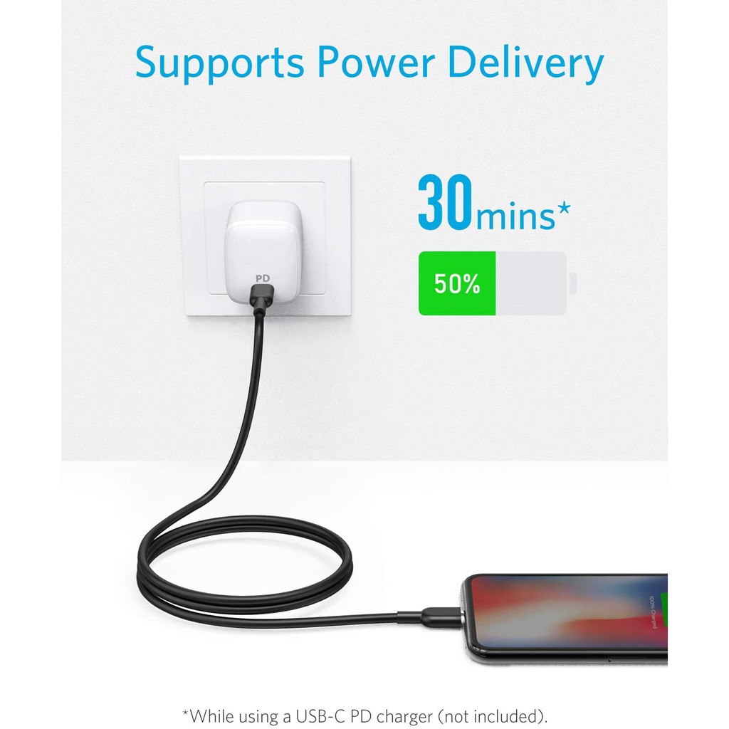 Cáp sạc nhanh iPhone 12, iPad Pro  ANKER PowerLine II USB-C to Lightning chuẩn MFi Chipset C94 dài 1.8m - A8633