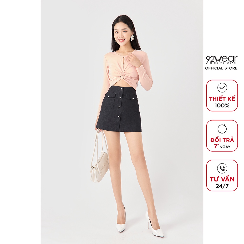 Áo phông nữ dài tay cổ tròn 92WEAR, thiết kế trẻ trung, sexy năng động ATA1677