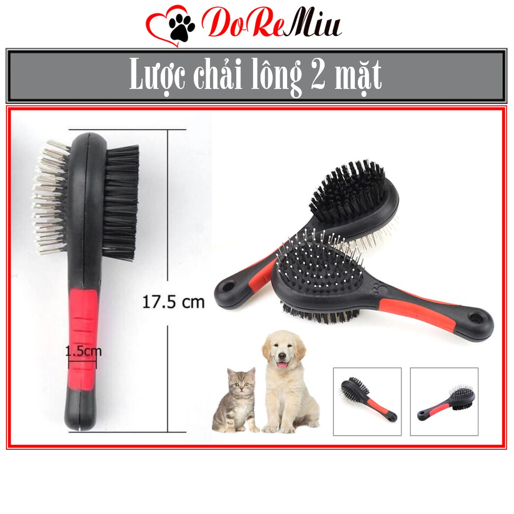 Doremiu- Lược chải lông thú cưng 2 mặt dài 18cm - lược chải lông chó mèo Xanh đỏ