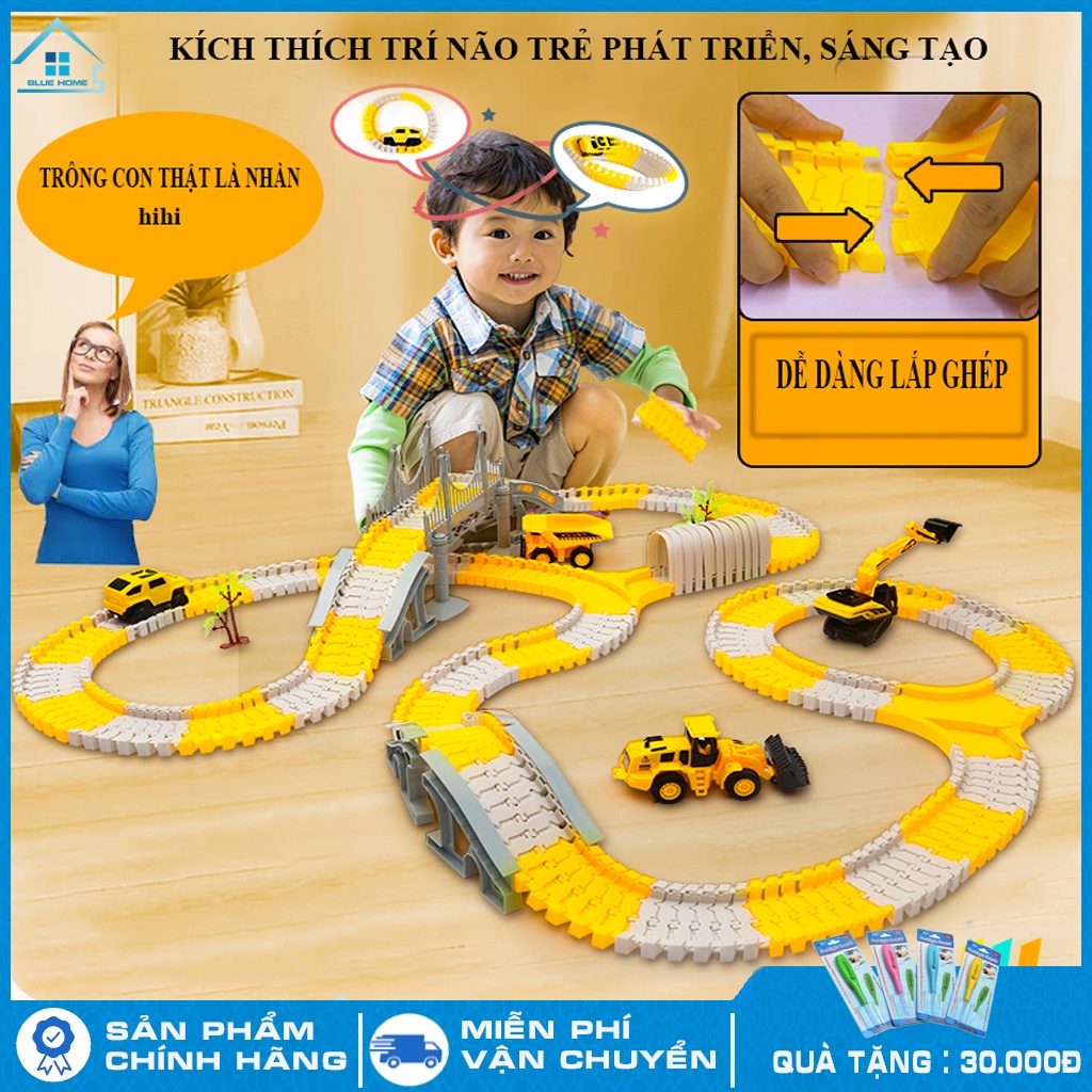 Đồ chơi trẻ em phát triển trí tuệ, lắp ghép đường ray ô tô, tàu hỏa gồm nhiều chi tiết giúp trẻ tư duy sáng tạo