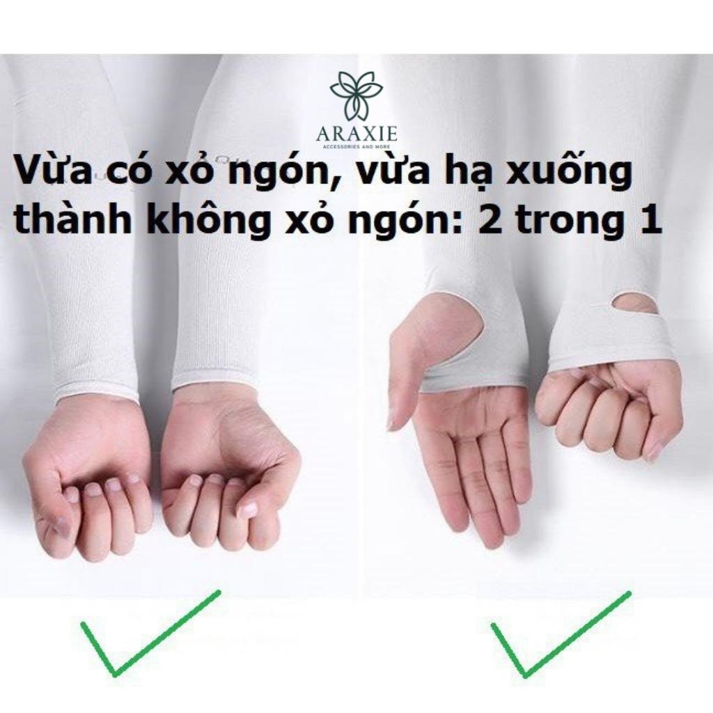 Bao tay chống nắng Araxie găng tay chống nắng nam nữ cao cấp co giãn 4 chiều xỏ ngón chống tia UV AGT0201