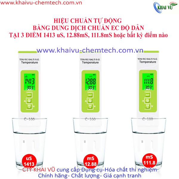 Máy đo ĐỘ MẶN, TDS, EC, TỶ TRỌNG, NHIỆT ĐỘ kiểm tra chất lượng nước 5 trong 1 (C100)