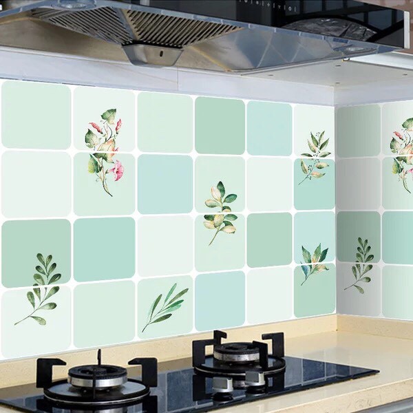 Decal dán bếp tráng nhôm cách nhiệt - Cỏ lá xanh