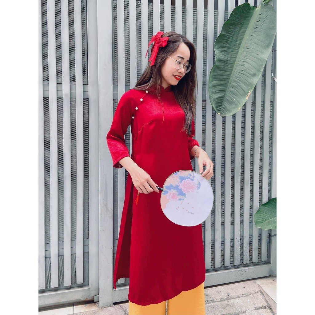 ÁO DÀI DÁNG XƯA LỤA TÂY THI ĐỎ ⚡HÀNG THIẾT KẾ⚡ Trẻ trung, Thoải mái, Không lo bụng mỡ, Không lo lên ký