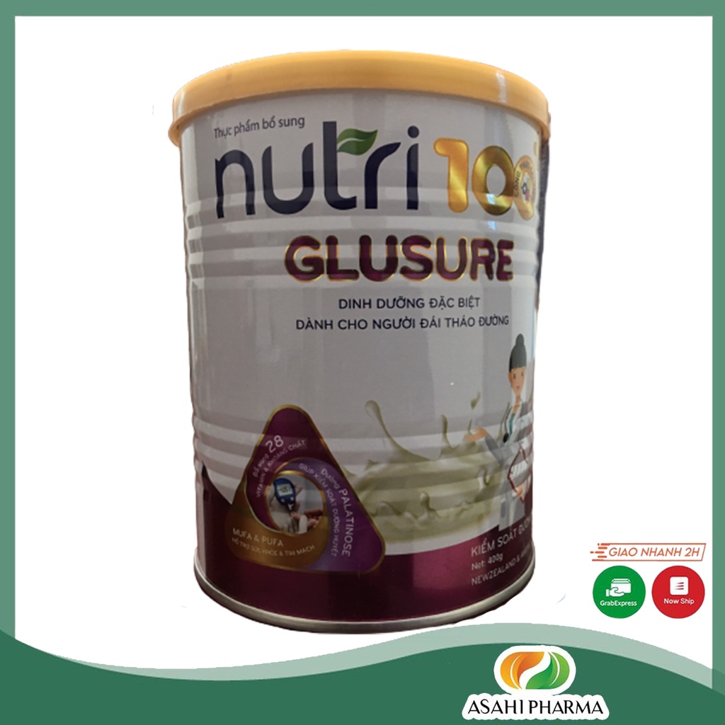 Sữa bột dinh dưỡng cho người tiểu đường NUTRI 100+ Glusure 400g Giúp kiểm soát đường huyết tăng hệ miễn dịch đường ruột.