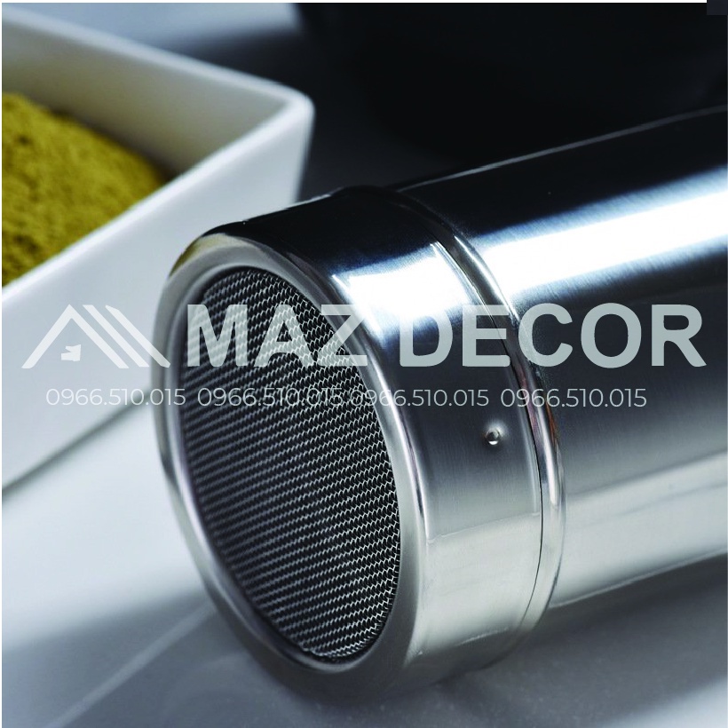 Lọ rắc bột cacao matcha inox có nắp và bộ khuôn rắc bột 16 tấm latte art trang trí