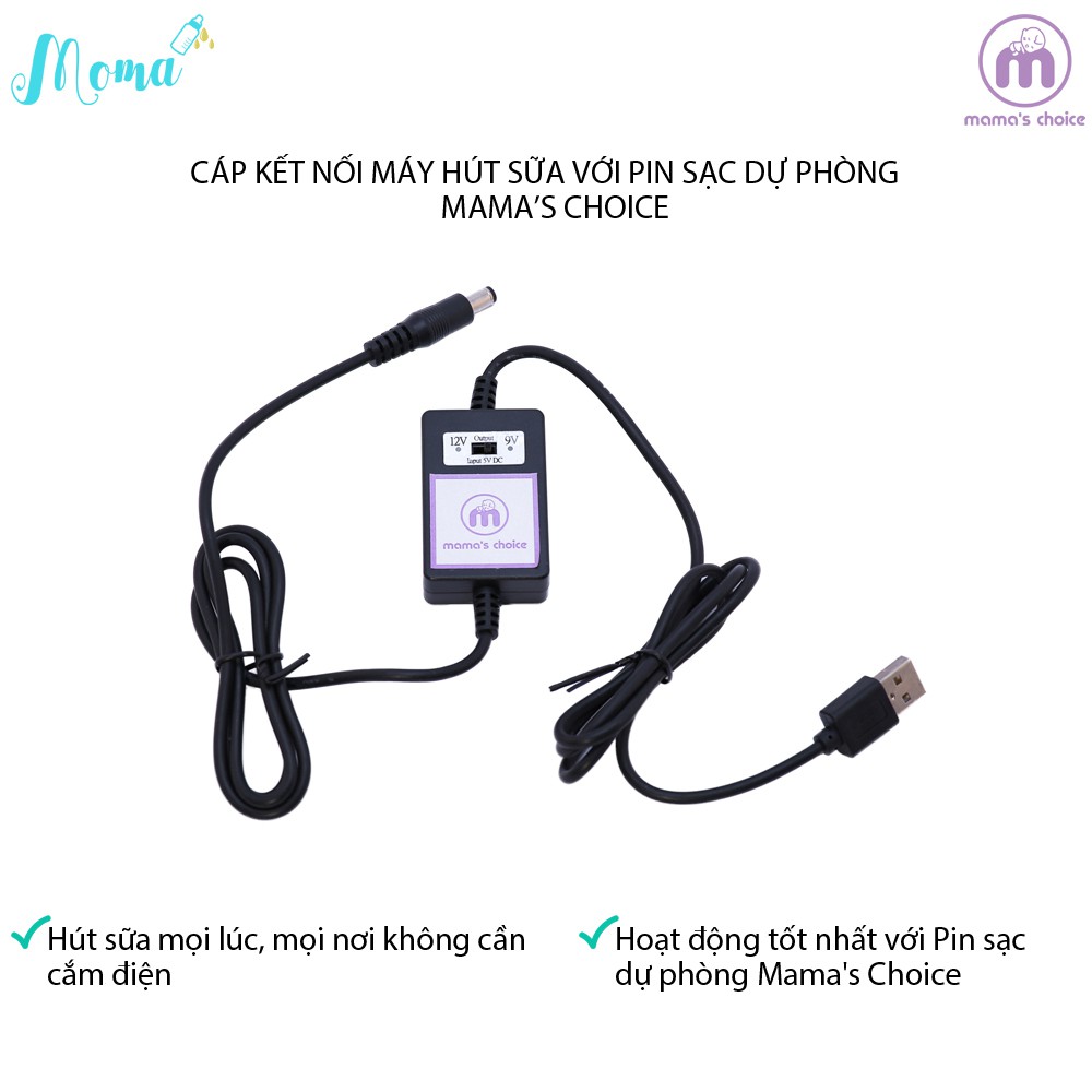Cáp nối máy hút sữa với pin sạc dự phòng Mama's Choice, hút sữa mọi lúc mọi nơi, đảm bảo lực hút ổn định như dùng điện