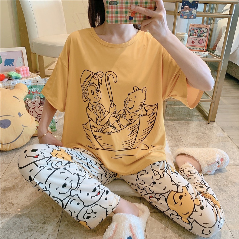 Đồ ngủ nữ bigsize TOZZO quần dài mặc ở nhà mùa hè dễ thương cute chất thun cotton BCD03
