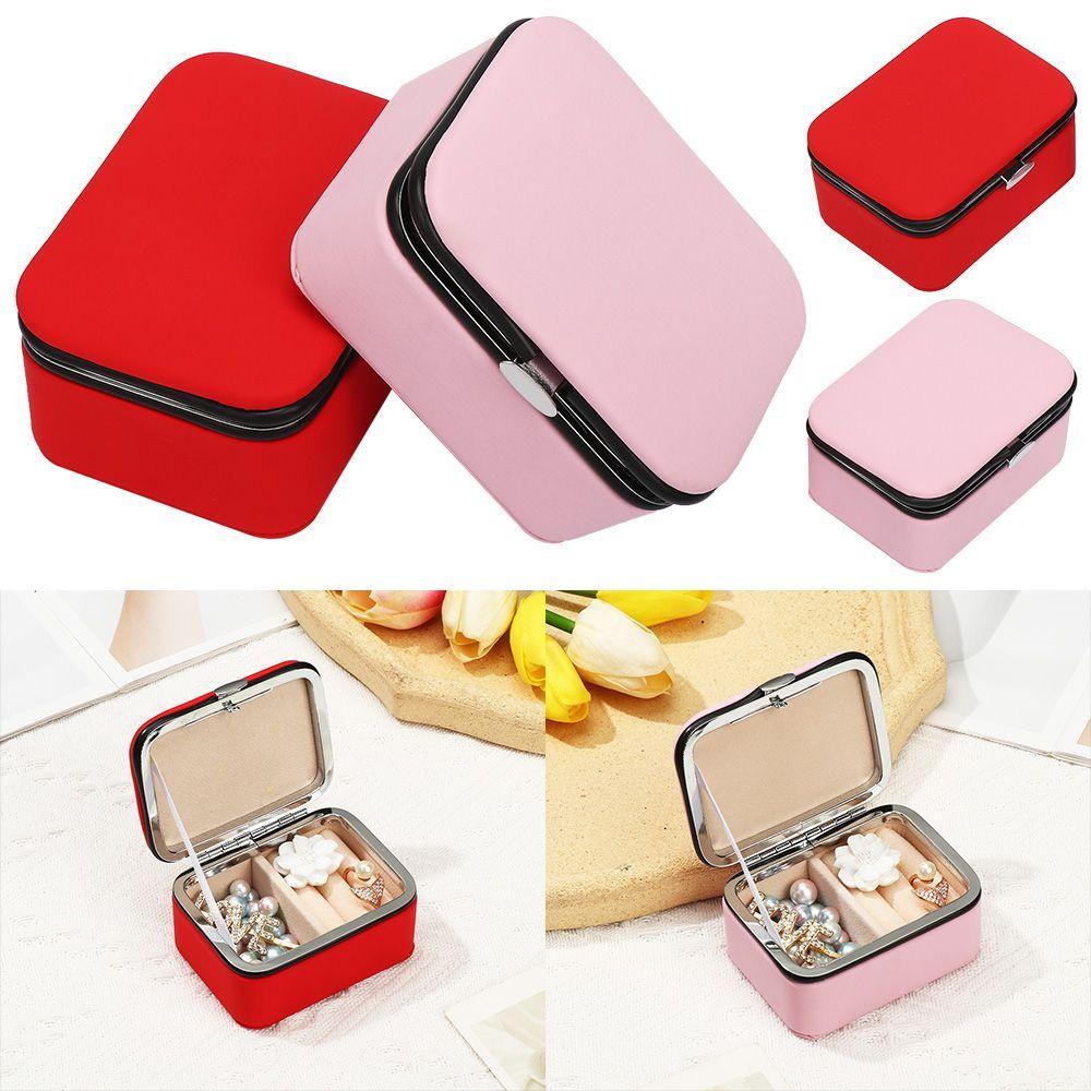 Moilyvn Hộp Đựng Trang Sức Di Động Tinh Tế Tích Hợp Flannel Có Gương Trang Điểm