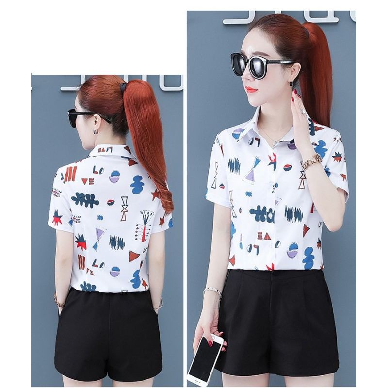 Áo sơ mi nữ tay ngắn Hàn Quốc, Sơ mi kiểu nữ Mix. Đồ Xinh,Kiểu Dáng Hoạ Tiết Trẻ Trung S69
