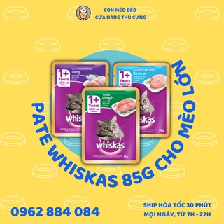 Pate WHISKAS Cho Mèo Lớn Gói 85G Vị Cá Ngừ Cá Thu Cá Biển - CONMEOBEO