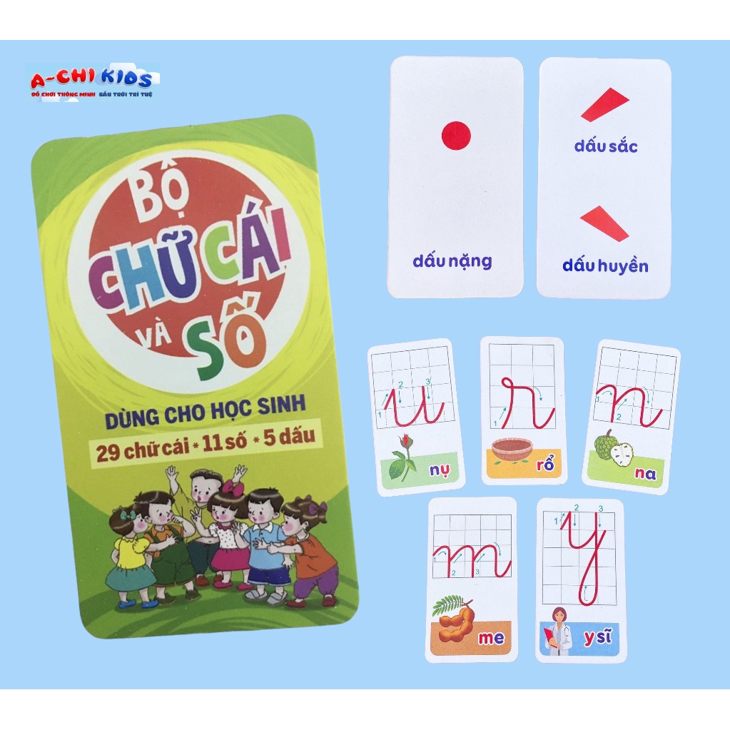 Bộ 42 Thẻ Học Tiếng Việt-Toán Nhận Biết Chữ Cái, Số Đếm Và Dấu Câu Chất Liệu Ivory Dành Cho Bé Từ 2-6 Tuổi