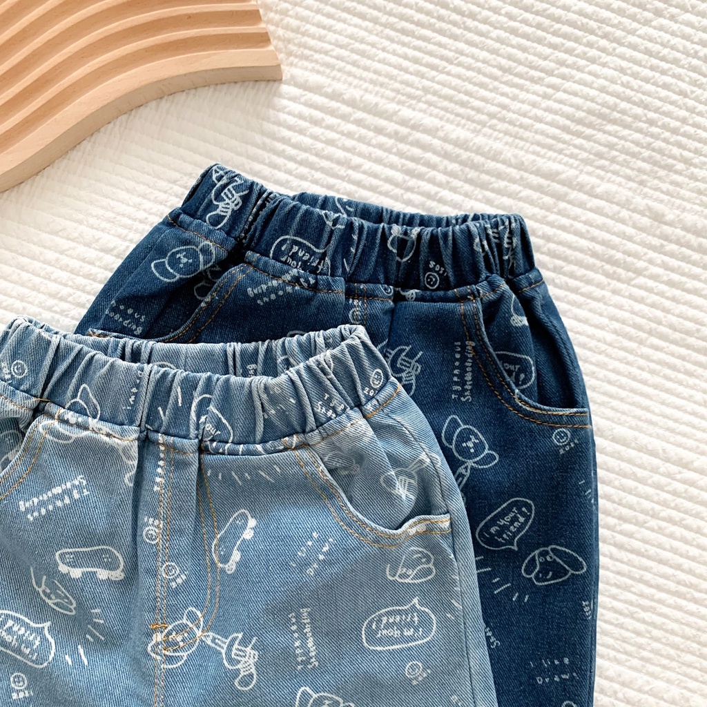 Quần Short Denim In Họa Tiết Hoạt Hình Xinh Xắn 90-130Cm Dành Cho Bé