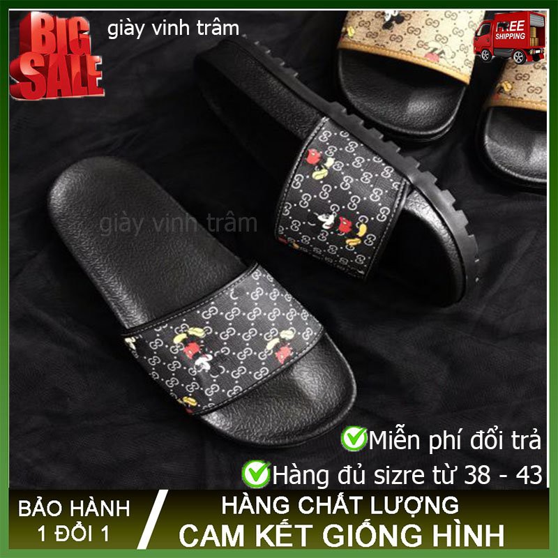 [ CHUYÊN SỈ ] Dép Lê Quai Ngang Nam In Hình Chuột Bản Đế Cứng Cao 4cm | TRÂM GIÀY