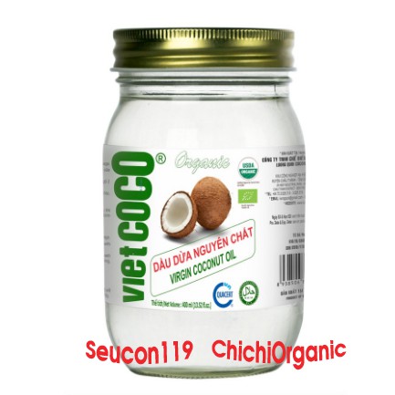 {Hũ Thủy Tinh 400ml} Dầu Dừa Hữu Cơ 100% Nguyên Chất Ép Lạnh Organic Vietcoco | BigBuy360 - bigbuy360.vn