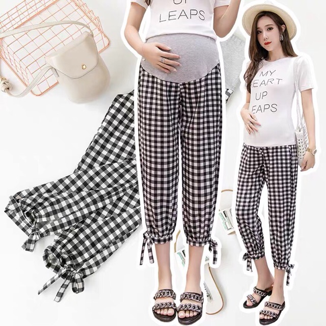 [sẵn hàng] 🤰quần kẻ sọc đen mềm thoải mãi cho mẹ bầuhàng quảng châu