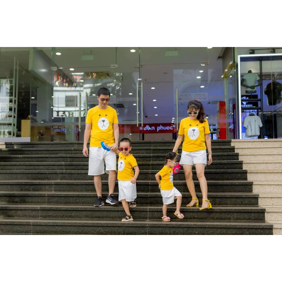 Áo thun gia đình 3/4/5 người gấu vàng dễ thương, vải mát, chất đẹp, cam kết giá rẻ. Family store